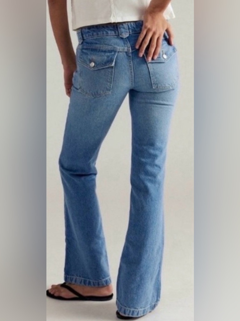 Free People Flora Low Rise Bootcut Jeans Botton Pocket Mai Tai Sky color NWT 30